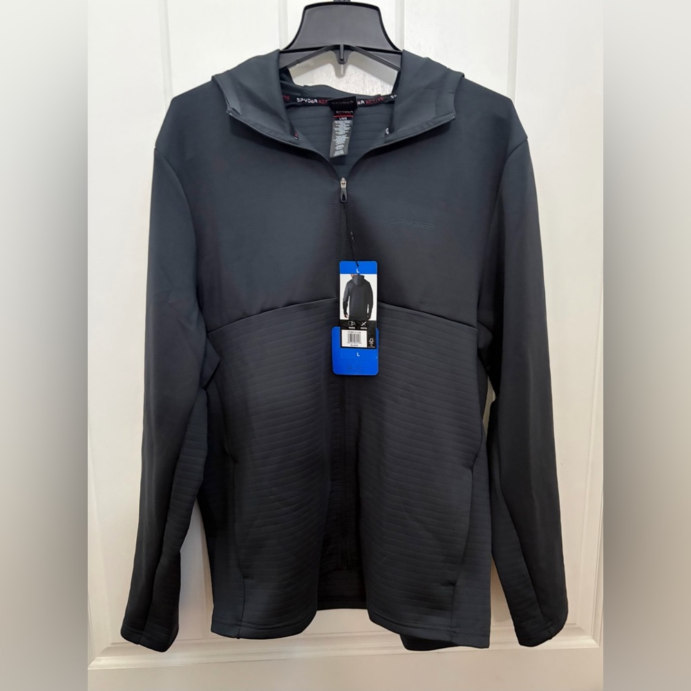 Spyder Active Men's Long Sleeve Stretch Full Zip Hoodie Jacket Black Size L New - Picture 12 of 13